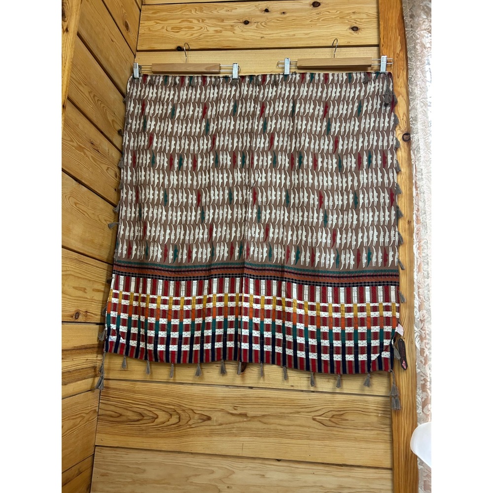 Elmitwakl Crocodile Print Tassel Scarf Brown Geometric‎ Border Egyptian Cotton